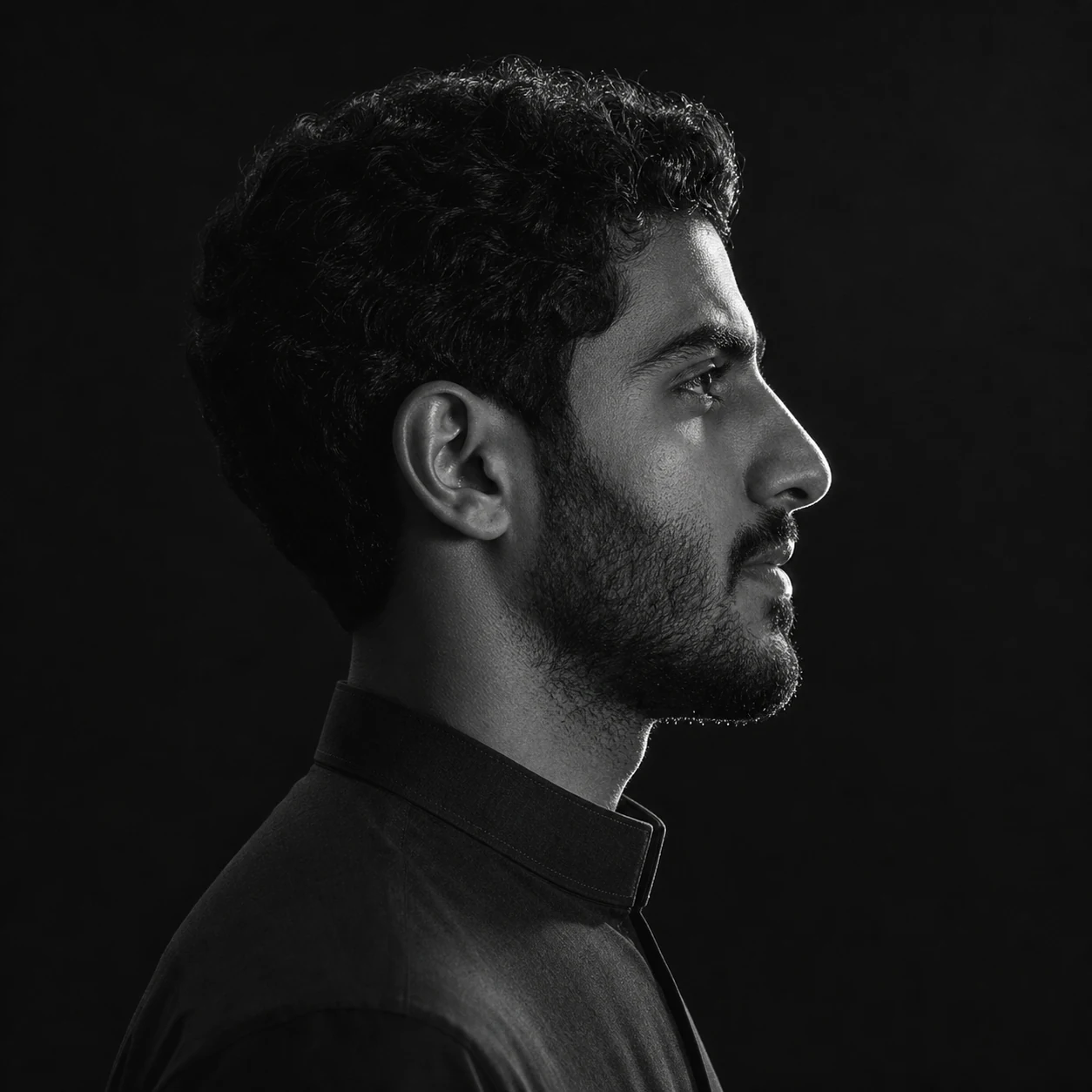 بورتريه جانبي لشخص بالغ بالأبيض والأسود