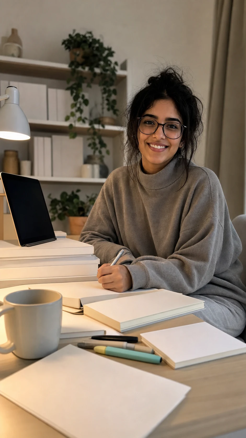 لحظة مذاكرة عفوية على المكتب - طالبة جامعة