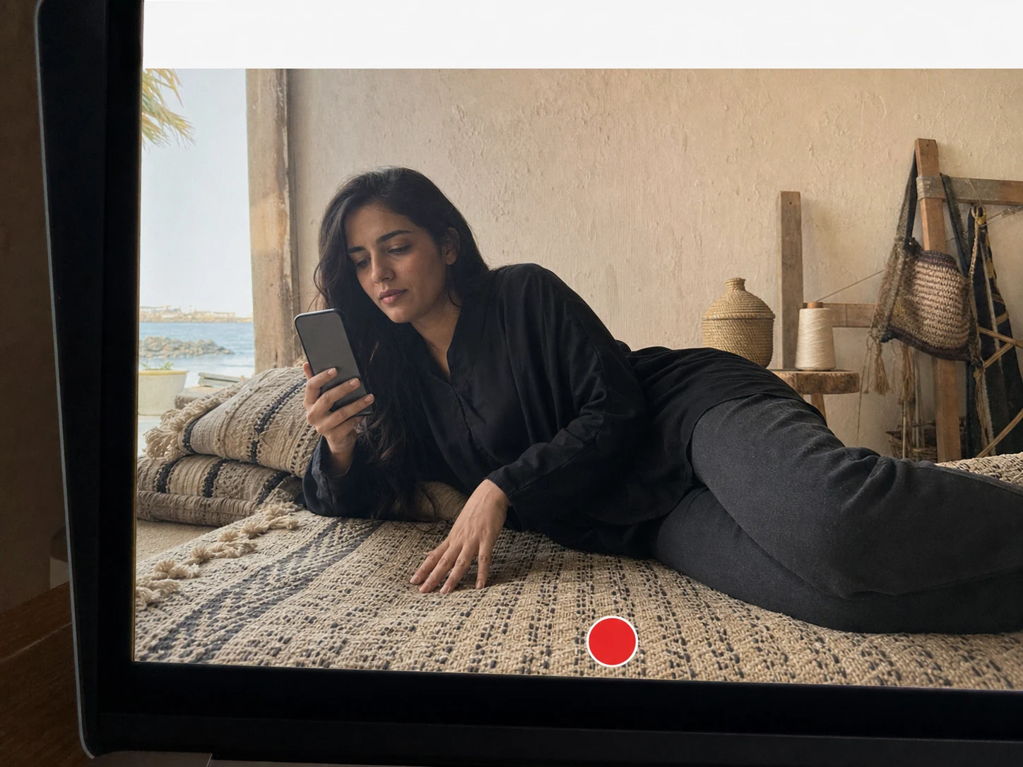 استراحة عفوية ضمن إطار شاشة محمولة